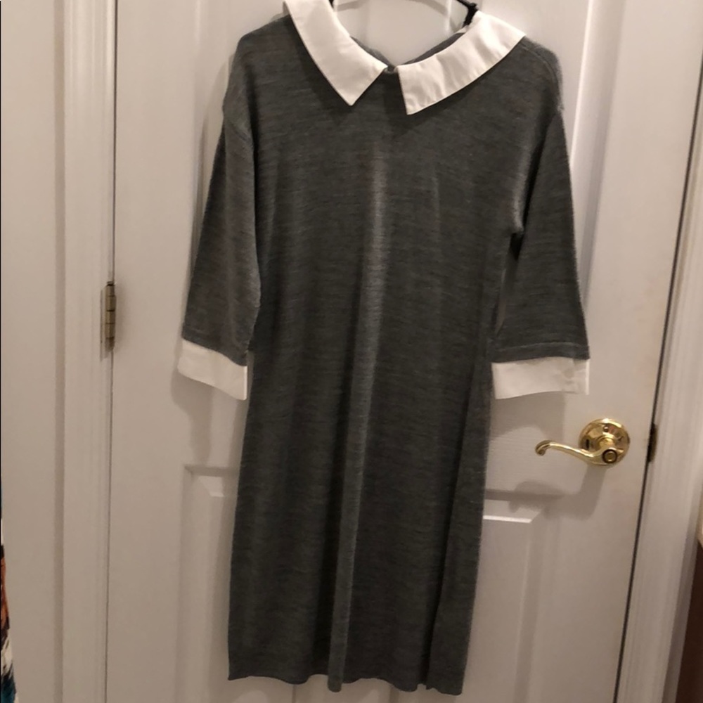 Cute grey sweater dress with blouse look